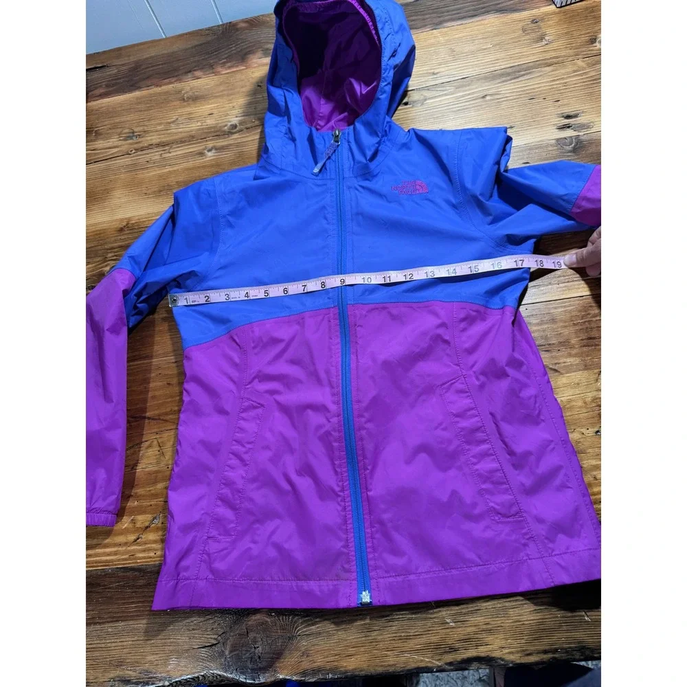 The North Face Windbreaker Jacket Girls Medium 10/12 Purple Blue Hooded Lined